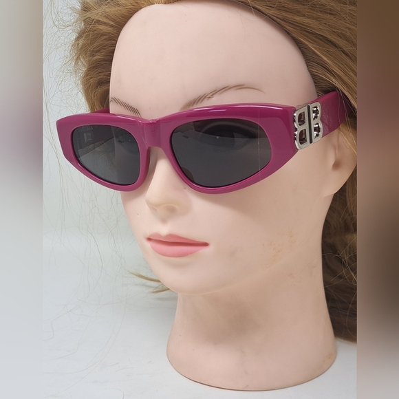 Balenciaga Sunglasses Fuschia Gray BB Temples Oval Cat Eye BB0095S 53-19-135 XL - Picture 9 of 16